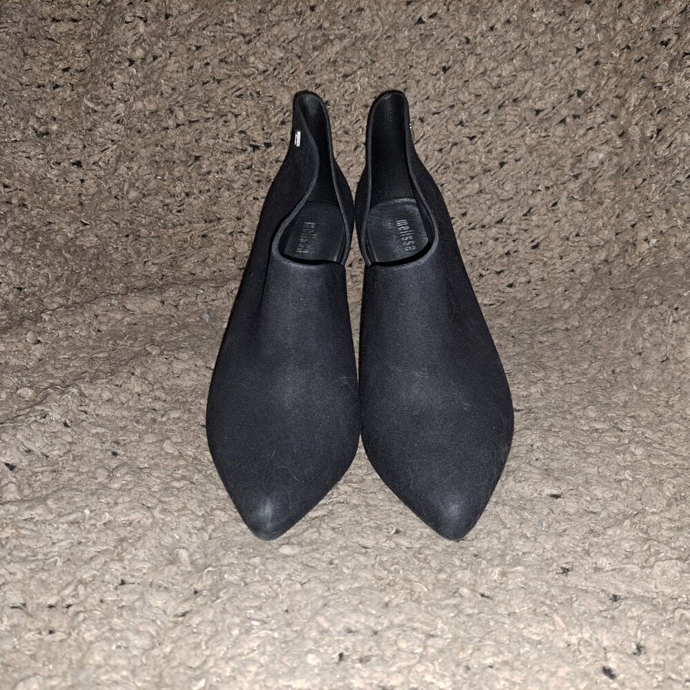 MELISSA-Drama-Black Flocked Jelly-Pointed Toe Heel Ankle Boots-Sz 8-Excellent - Picture 3 of 8